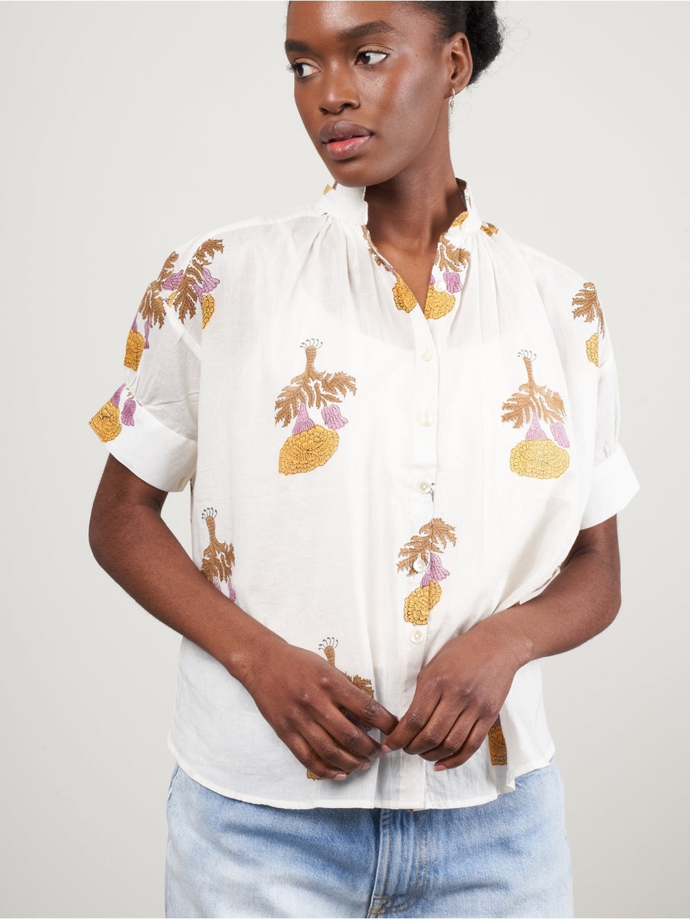 Alix of Bohemia kitsey goldenrod shirt - white/yellow goldenrod size XS